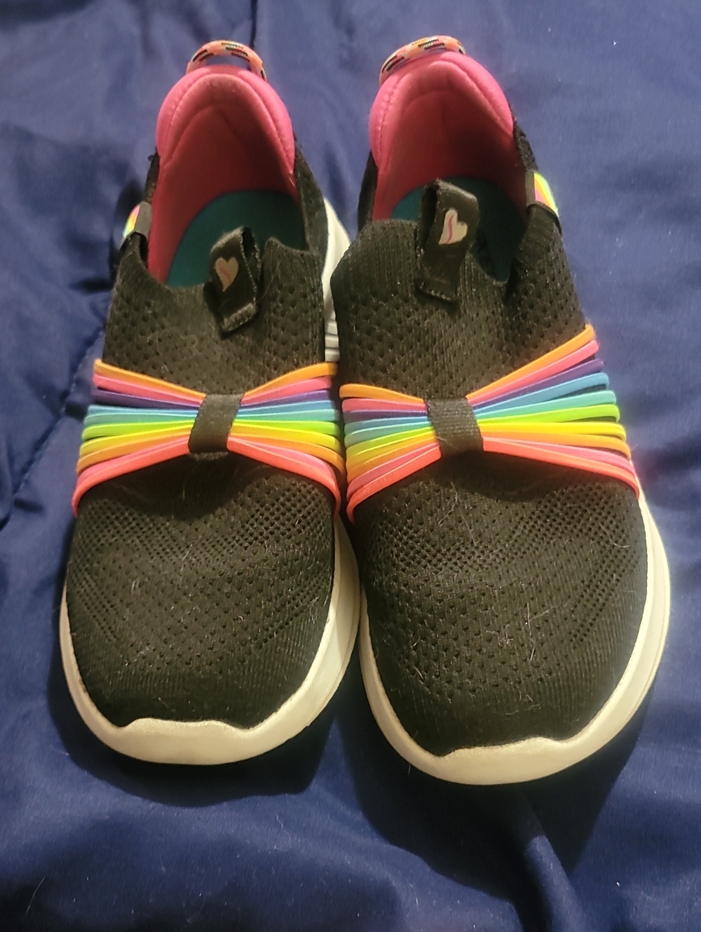 Skechers Black Slip-On Sneakers with Rainbow Elastic Bow